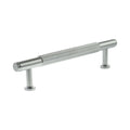 Atlantic Millhouse Brass Battersea Linear T-Bar Cabinet Pull Handle in polished brass, measuring 128mm in length, featuring a ribbed design for grip and mounted on two cylindrical bases.