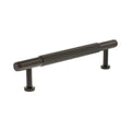 Atlantic Millhouse Brass Battersea Linear T-Bar Cabinet Pull Handle, measuring 128mm, features a ribbed grip design and is finished in a matte black color, made of durable brass material.