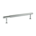 Atlantic Millhouse Brass Battersea Linear T-Bar Cabinet Pull Handle in polished brass finish, measuring 160mm in length, featuring vertical grooves and cylindrical mounts for easy installation.