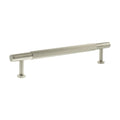 Atlantic Millhouse Brass Battersea Linear T-Bar Cabinet Pull Handle measuring 160mm, featuring a sleek, rounded design with ribbed detailing and durable brass material in a satin finish.