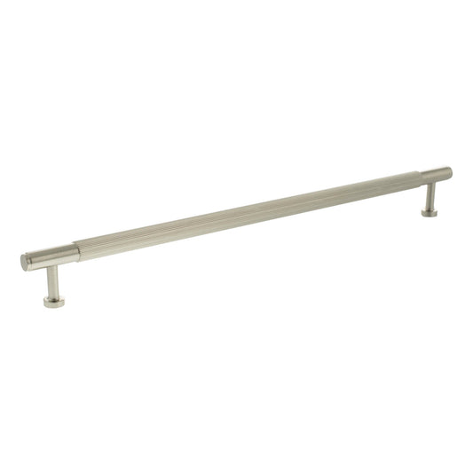 Atlantic Millhouse Brass Battersea Linear T-Bar Cabinet Pull Handle measuring 320mm, featuring a sleek design with a brushed brass finish and two cylindrical ends for installation.