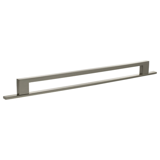 Atlantic Millhouse Brass Empire Slim Cabinet Pull Handle on Backplate, measuring 320mm, featuring a sleek, elongated design with a brushed nickel finish.