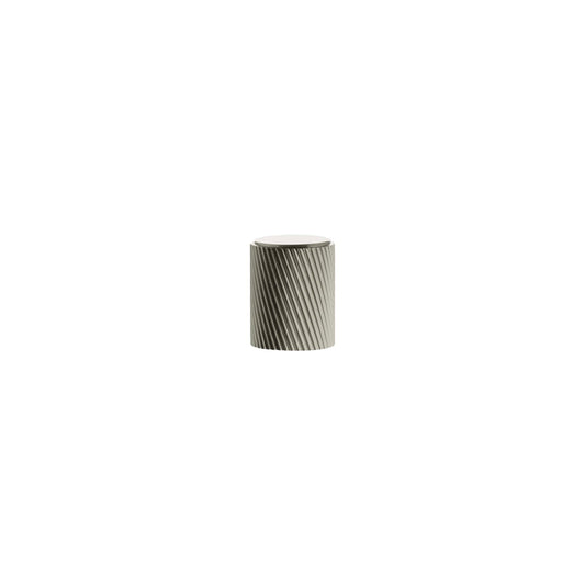 Atlantic Millhouse Brass Paddington Spiral Cylinder Cabinet Knob Handle in a light gray finish, featuring a ribbed design for texture and grip, made of durable brass for longevity.