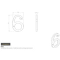 Carlisle Brass Numeral Face Fix (No 6 Or 9) measuring 76mm in height, featuring a clear, outlined design. The numeral is shown from multiple angles to display its shape and dimensions.