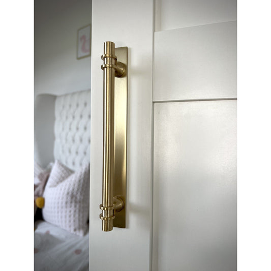 Brass Backplate - Satin Brass 128mm/160mm hole to hole handles - Brass bee