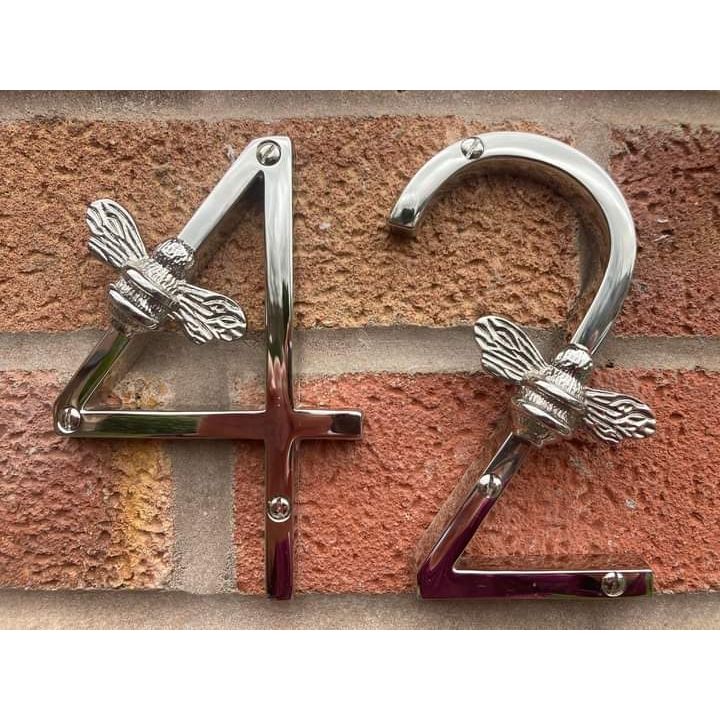 Brass bee Premium House Numbers with Bee in Nickel Finish 0-9 - Brass bee