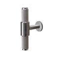 Love Handles UK Cabinet T-Bar in brushed stainless steel, featuring textured grips and a cylindrical central section, designed for cabinet doors and drawers.