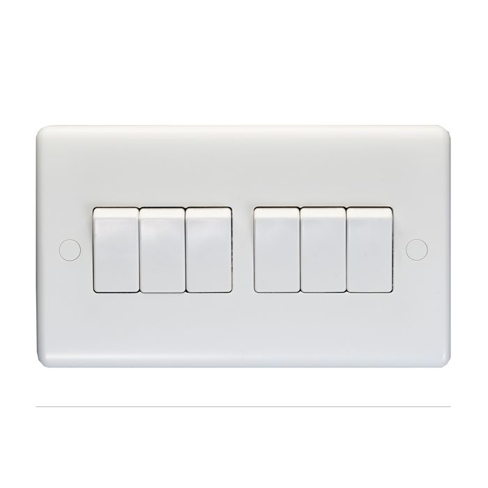 Enhance White Plastic 6 Gang Switch - White