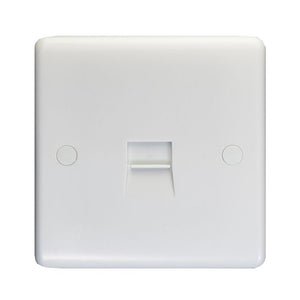 Eurolite Enhance White Plastic Telephone Slave in white, featuring a simple square design with a central mounting slot and two circular holes on either side.