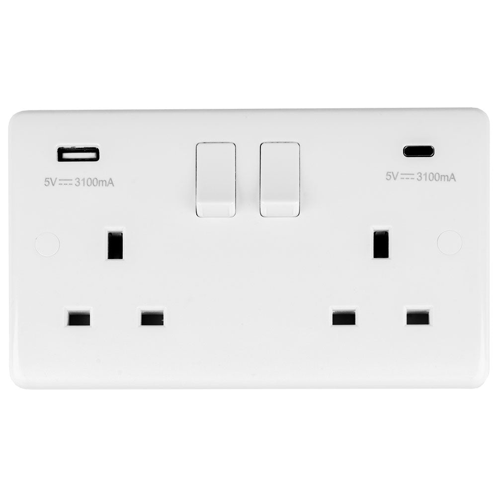 Enhance White Plastic 2 Gang Usb Socket - White