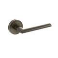 Atlantic STATUS Alabama Lever Door Handle on Round Rose in brushed bronze finish, featuring a sleek, angled lever design attached to a circular rose plate.
