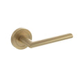 Atlantic STATUS Alabama Lever Door Handle on Round Rose in a matte gold finish, featuring a streamlined lever design attached to a round escutcheon.