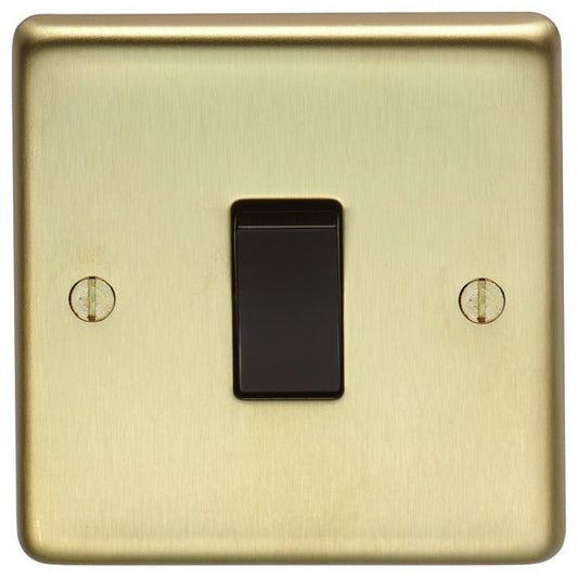 Eurolite Stainless Steel 20Amp Switch in polished stainless steel finish, featuring a rectangular design with a black toggle switch and mounting screws visible on the surface.