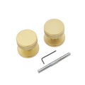 Spira Brass Connaught Knurled Door Knob set in a polished brass finish, featuring a round shape with a textured knurled grip, accompanied by installation tools including an Allen wrench and a threaded rod.