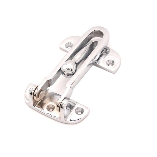 Spira Brass Brass Door Guard 105mm in a polished finish, featuring a robust design with dual mounting plates and a secure locking mechanism.