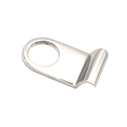 Spira Brass Victorian Cylinder Pull in polished chrome, featuring a circular attachment hole and a flat back for mounting. The sleek design allows for easy grasp and operation.