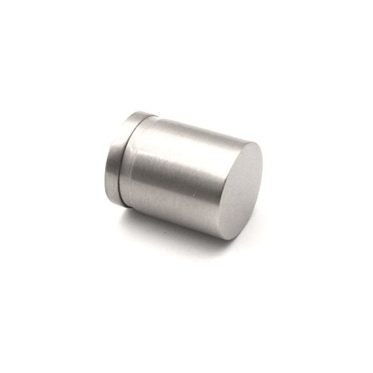 Spira Brass Cylinder Cupboard Pull in a brushed steel finish, featuring a cylindrical design with a smooth surface and a flat circular top, suitable for modern cabinetry.