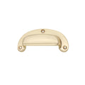 Spira Brass Traditional Cup Pull in polished brass finish, featuring a curved design with two screw holes for installation.