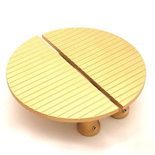 Spira Brass Striped Half Moon Door Handles Small in a polished brass finish, featuring a two-part round design with horizontal stripes and two mounting posts for installation.