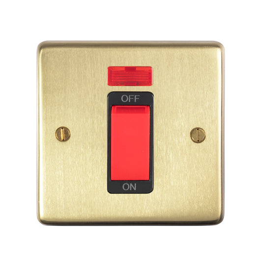 Stainless steel 45Amp Switch With Neon Indicator - Satin Brass