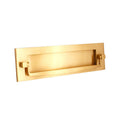 Spira Brass Regency Knocker Postal Plate 250mm in a polished gold finish, featuring a rectangular design with a handle, made of solid brass for durability and an elegant appearance.