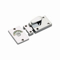 Spira Brass Indicator Bolt Latch in polished chrome finish, featuring a toggle mechanism and a visible ‘VACANT’ indicator on the plate, designed for privacy applications.