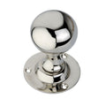 Spira Brass Ball Door Knob in polished chrome, featuring a round ball shape and a circular base plate with three screw holes for installation.