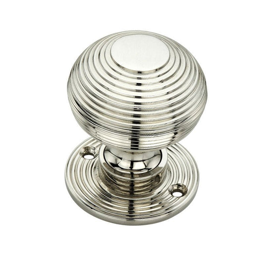 Spira Brass Beehive 50mm Rim/Mortice Door Knob with a polished chrome finish, featuring a rounded shape with distinct horizontal grooves and a circular backplate.