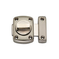 Spira Brass Sigma Bathroom Latch Small in a brushed nickel finish, featuring a round thumbturn and stainless steel construction, designed for secure door closures in bathroom settings.