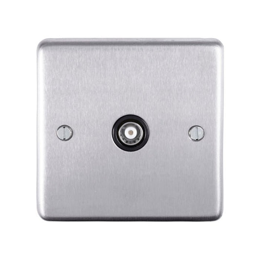 Eurolite Stainless Steel TV in satin stainless steel finish, featuring a flat square design with a central connector and two visible screws on either side.
