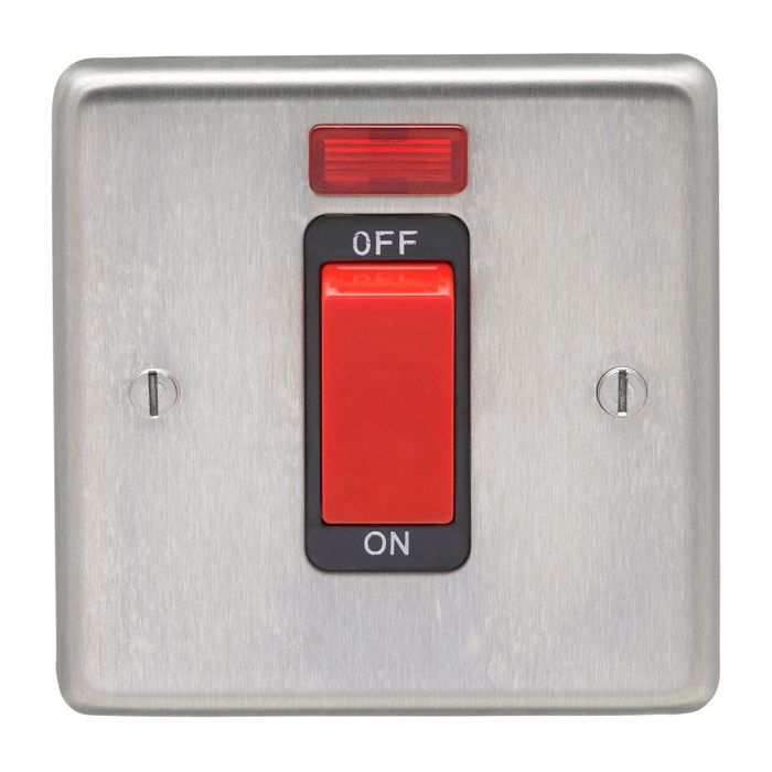 Stainless steel 45Amp Switch With Neon Indicator - Satin Stainless Steel