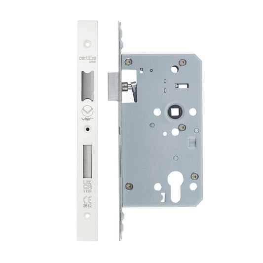 2-Piece DIN Euro Profile Sashlock 55-60mm 60mm - Single Throw Square Powder Coat White Love Handles uk