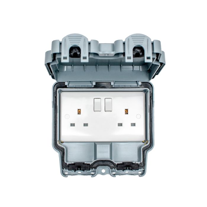 Utility 2 Gang Switched Socket - Grey