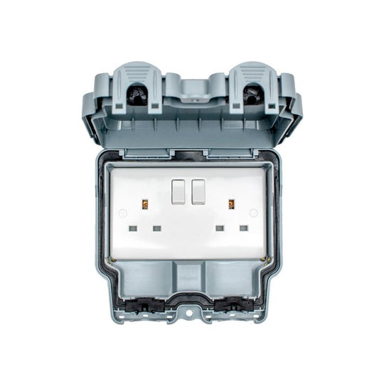 Utility 2 Gang Switched Socket - Grey