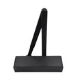 Zoo Hardware Overhead Door Closer in black, Power Adjustable Size 2-4, complete with Matching Finish Armset, Fig 6 Bracket, and Semi Radius Cover, featuring a sturdy metal construction with a sleek, minimalist design.