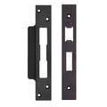 Zoo Hardware Spare Accessory Pack for UK Sash Locks in black, includes a forend and strike plate along with fixing screws, designed for secure installation of sash locks.