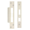 Zoo Hardware Spare Accessory Pack for UK Sash Locks - *BLANK* in a brushed stainless finish, containing a forend, strike plate, and fixing screws, featuring two metal plates with slots and multiple screw holes for installation.
