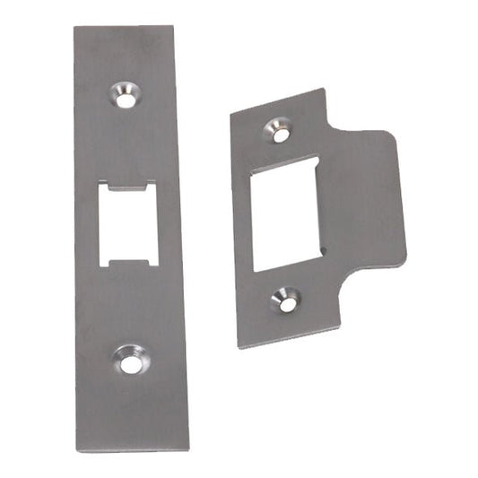 Zoo Hardware Spare Accessory Pack for UK Flat Latch - *BLANK*, includes stainless steel forend and strike plates, and fixing screws, designed for secure door hardware installation.