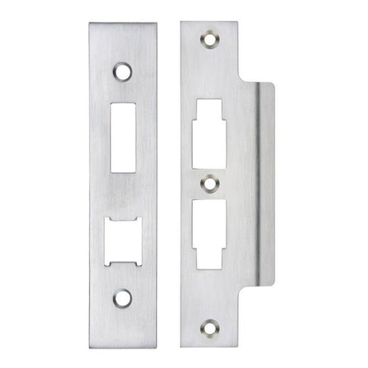 Zoo Hardware Spare Accessory Pack for UK Horizontal 3L Locks - BLANK, featuring a stainless steel forend and strike plate along with fixing screws, all designed for standard lock installation.