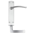 Zoo Hardware Toledo Lever on Latch Backplate with a satin chrome finish, featuring a curved lever handle and a rectangular backplate for an updated look.