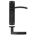 Zoo Hardware Toledo Lever on Bathroom Backplate in black finish, featuring a sleek lever handle and a rectangular backplate design, suitable for doors.