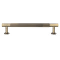 Carlisle Brass Lines Pull Handle Range in brushed brass finish, featuring a ribbed design and two round mounting plates for installation.
