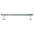 Carlisle Brass Lines Pull Handle Range in chrome finish, featuring a sleek design with ribbed detailing and two cylindrical bases for mounting.