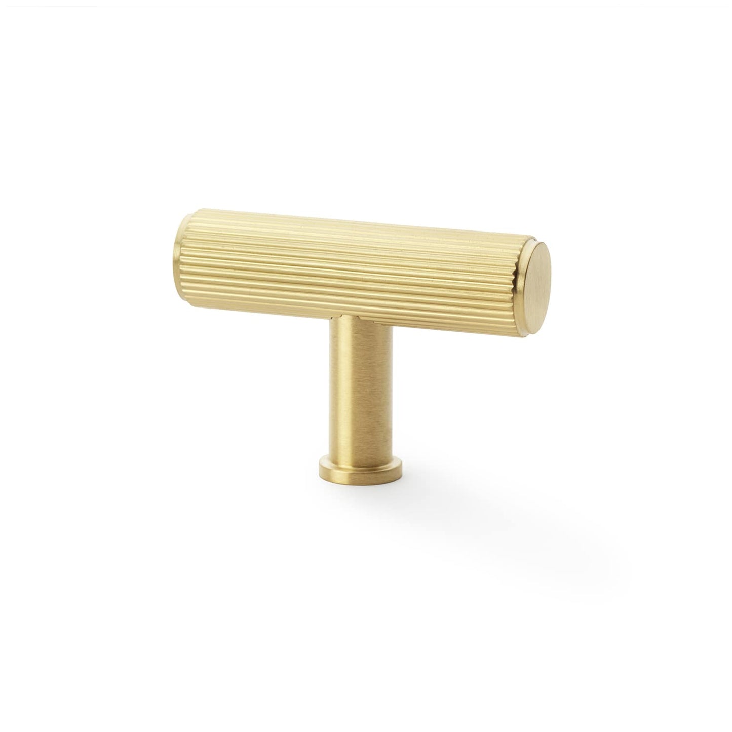 Crispin Reeded T-Bar Cupboard Knob Satin Brass PVD 55mm Love Handles uk