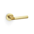Knurled Harrier Lever on Round Rose Satin Brass PVD Love Handles uk
