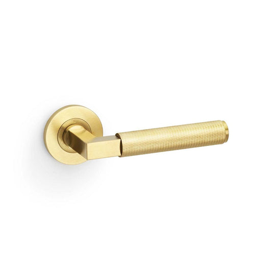 Alexander & Wilks Handles Satin Brass AW - Hurricane Knurled Lever on Round Rose