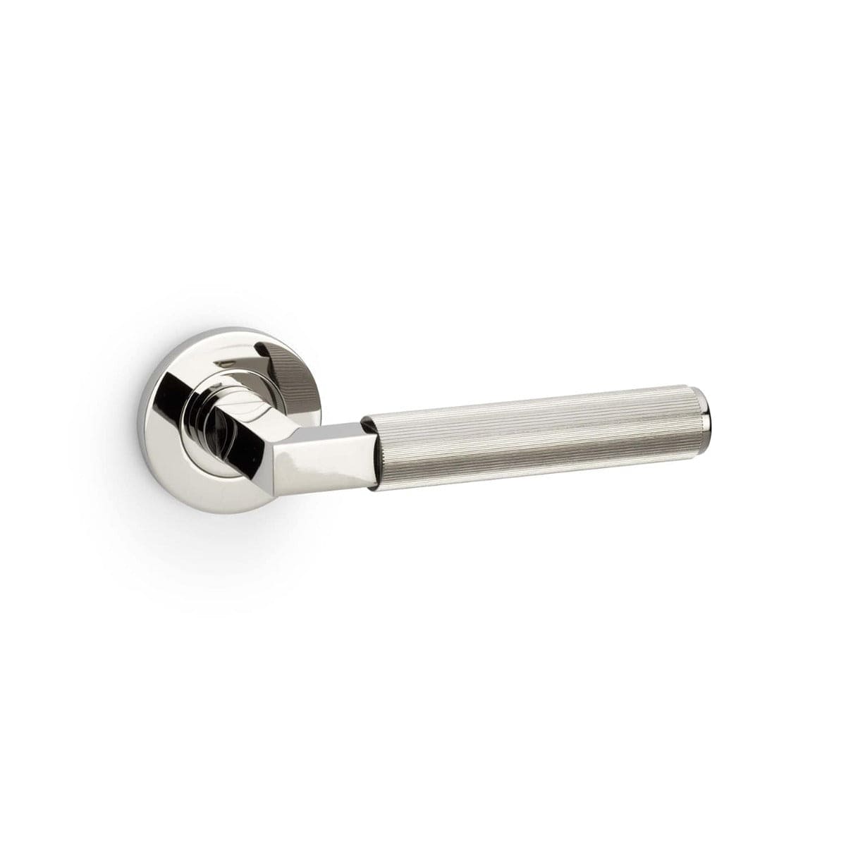 Alexander & Wilks Handles Polished Nickel AW - Hurricane Reeded Lever on Round Rose