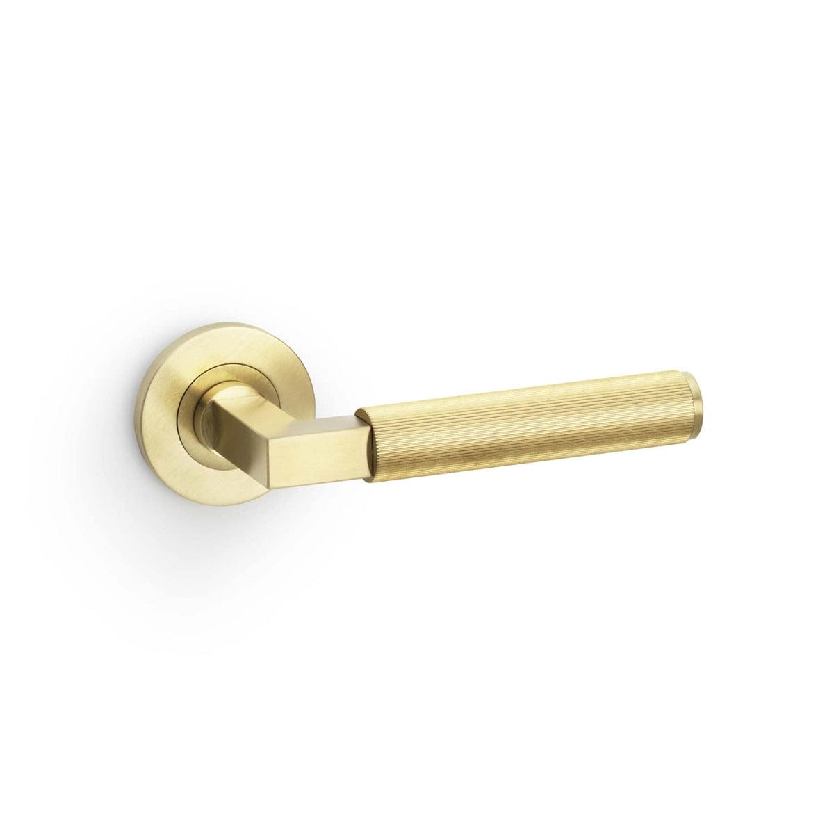 Alexander & Wilks Handles Satin Brass AW - Hurricane Reeded Lever on Round Rose