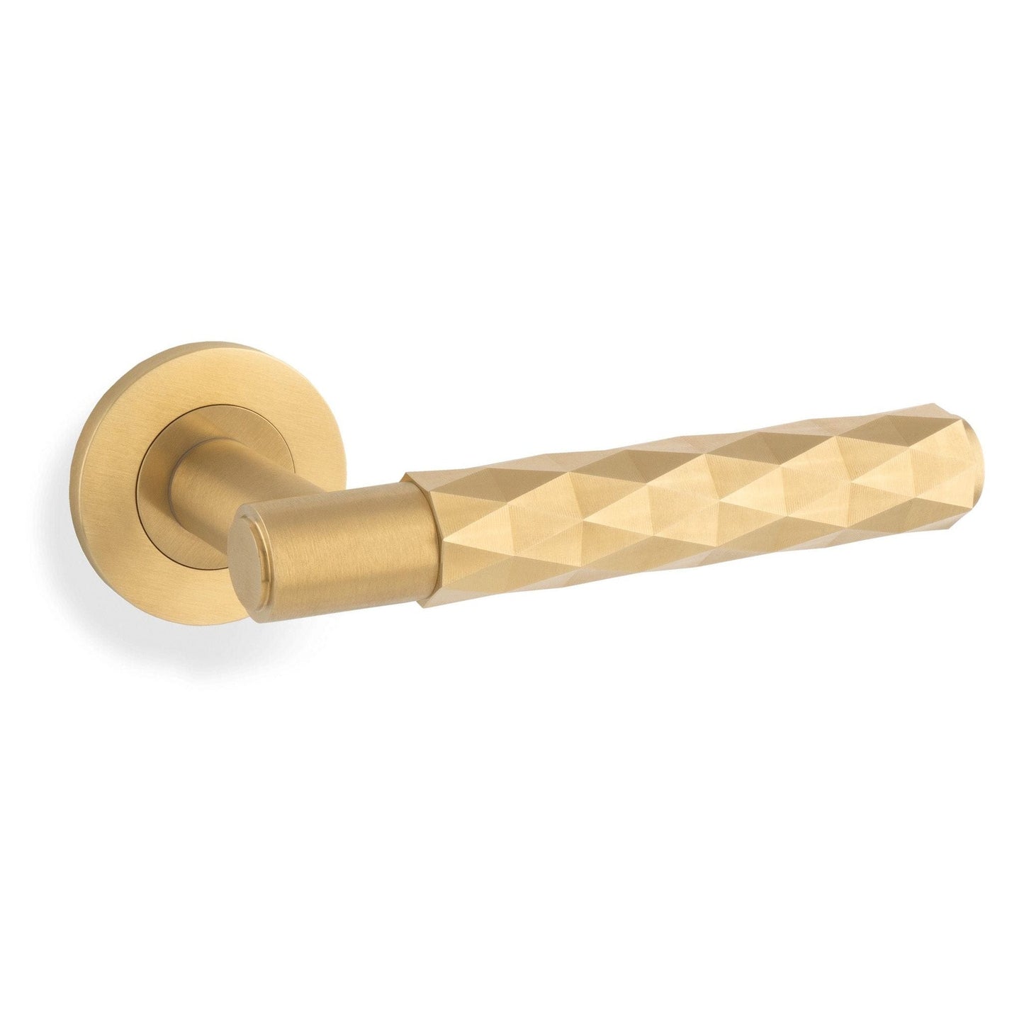 Alexander & Wilks Handles Satin Brass AW SPITFIRE LEVER DIAMOND CUT ON 50X6MM ROSE