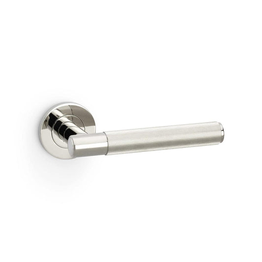 Alexander & Wilks Handles Polished Nickel AW - Spitfire Reeded Lever on Round Rose